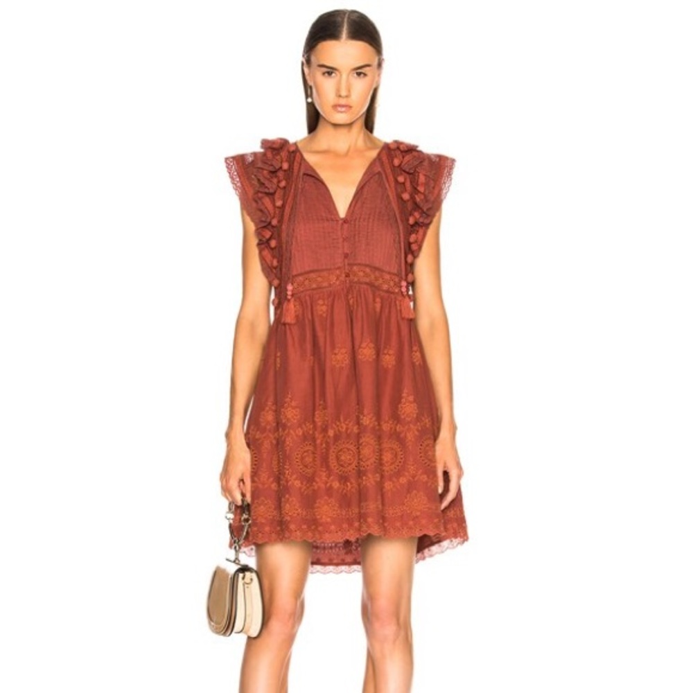 Sea NY Sophie Lace Tunic Pom Pom Ruffle Embroidered Dress